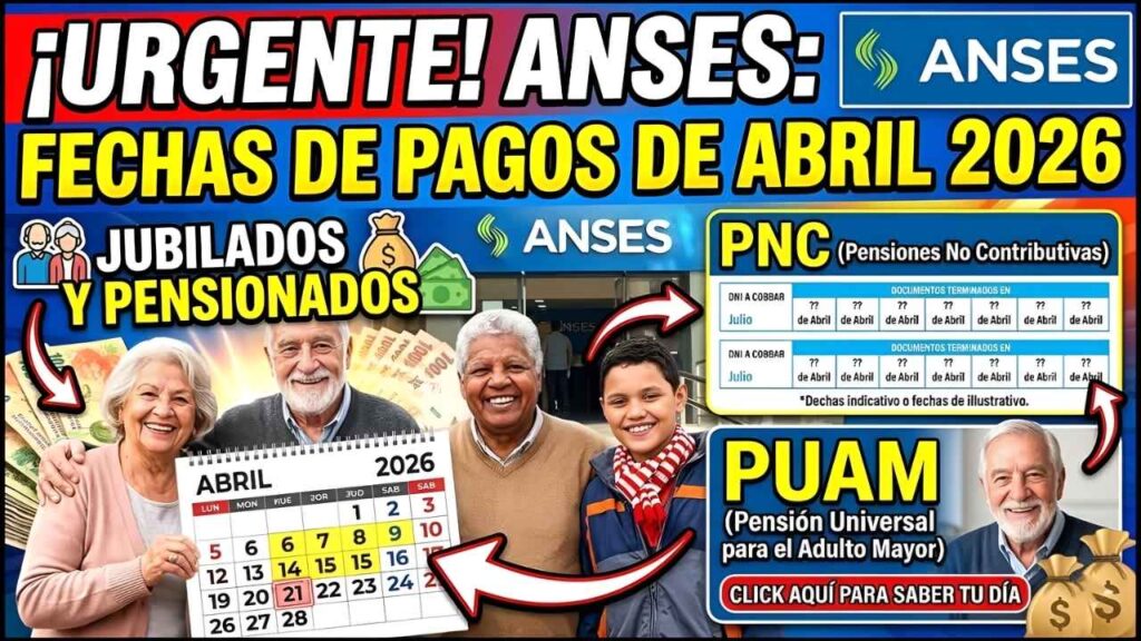 Jubilados ANSES: aumento abril 2026 + bono $70.000, cómo cobrar según DNI