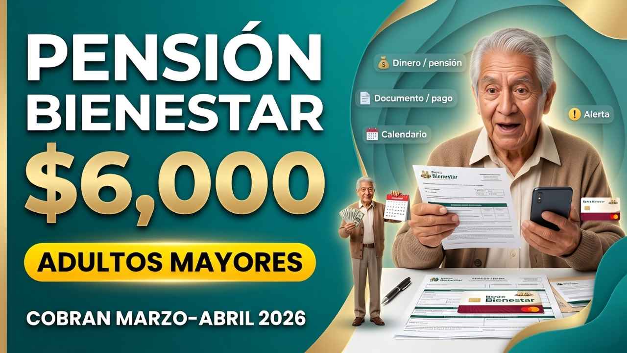 Pensión Bienestar $6,000 adultos mayores cobran marzo–abril 2026 sin complicaciones
