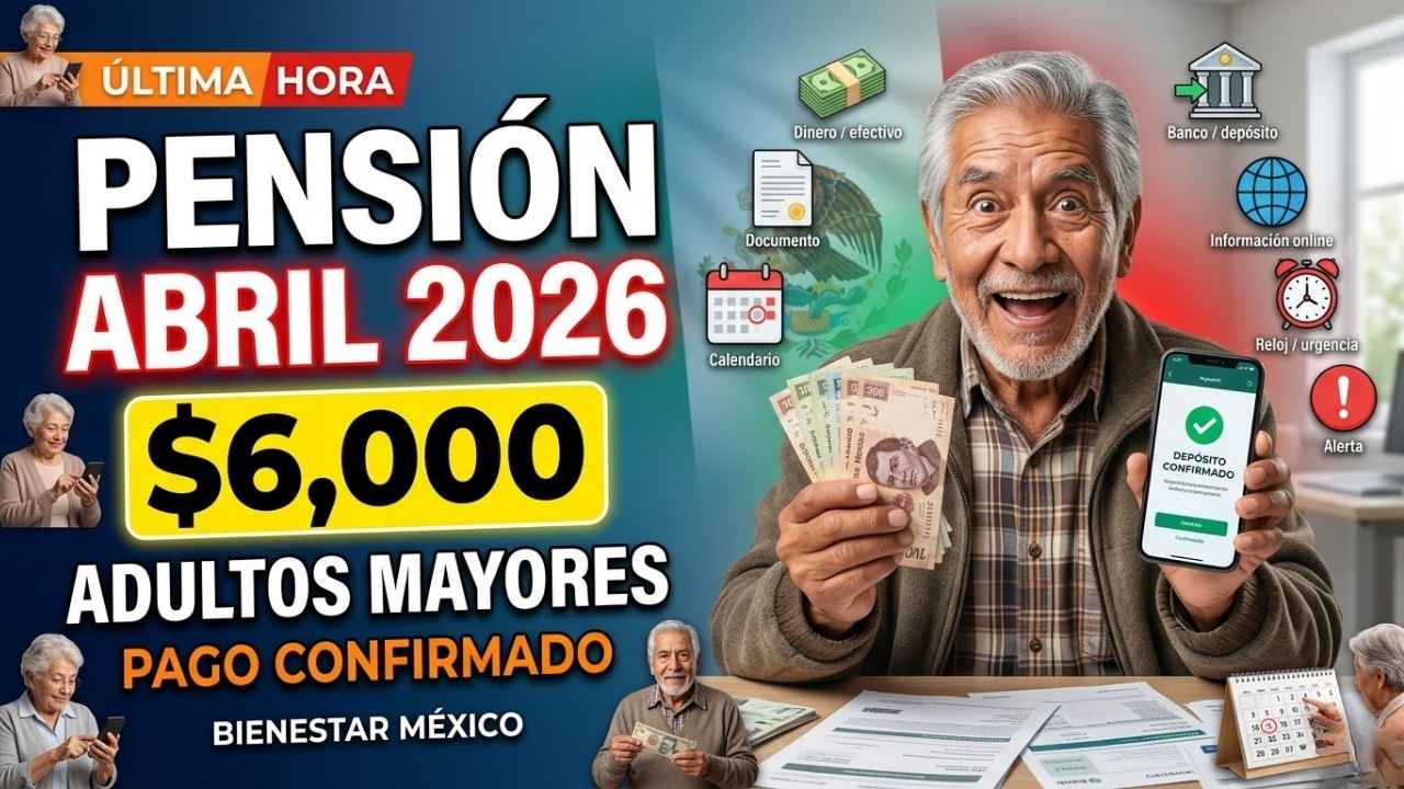 Pensión Bienestar abril 2026 $6,000 para adultos mayores, requisitos y fecha de depósito