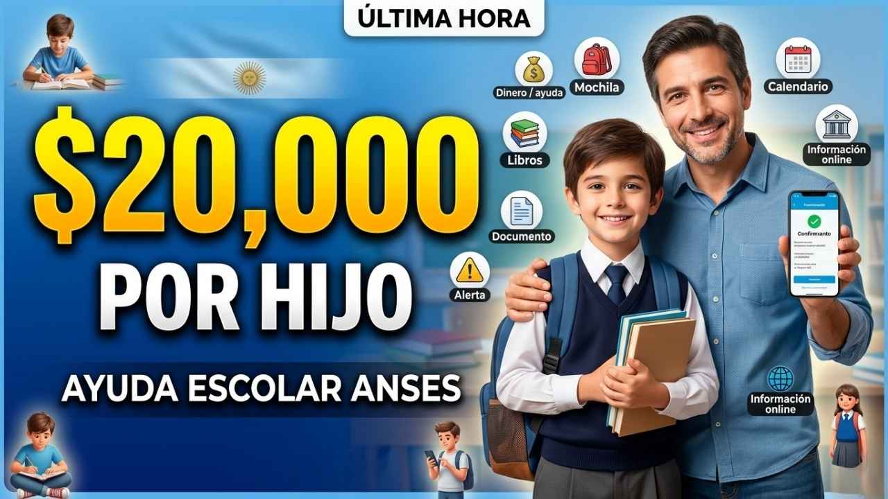 Ayuda escolar anual ANSES $20,000 por hijo, inscripción y calendario de acreditación marzo–abril