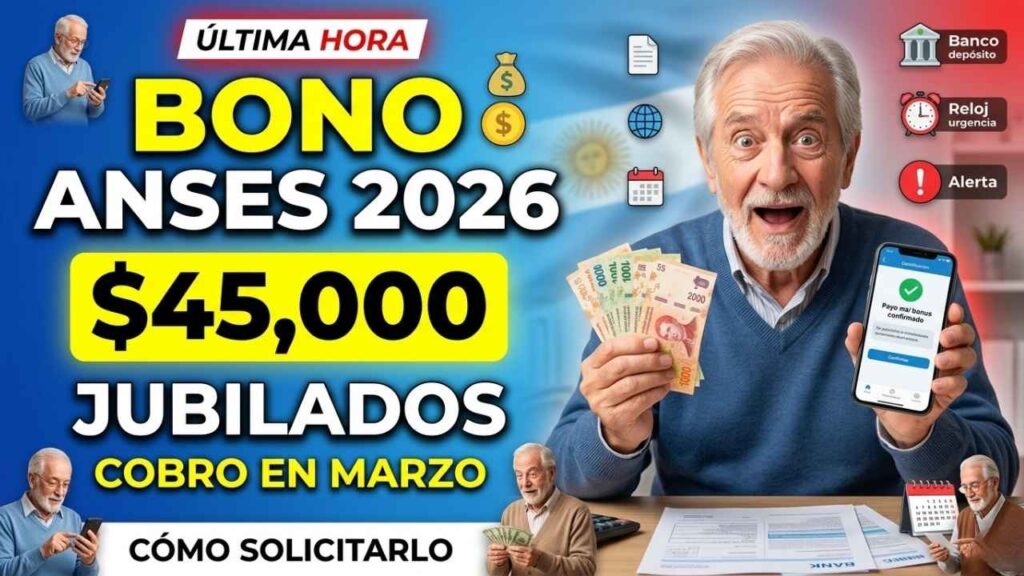 Bono extraordinario ANSES marzo 2026: $45,000 para jubilados, cómo solicitarlo y día de cobro
