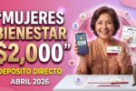 Mujeres Bienestar $2,000 depósito directo abril 2026: cómo registrarse y cobrar fácilmente